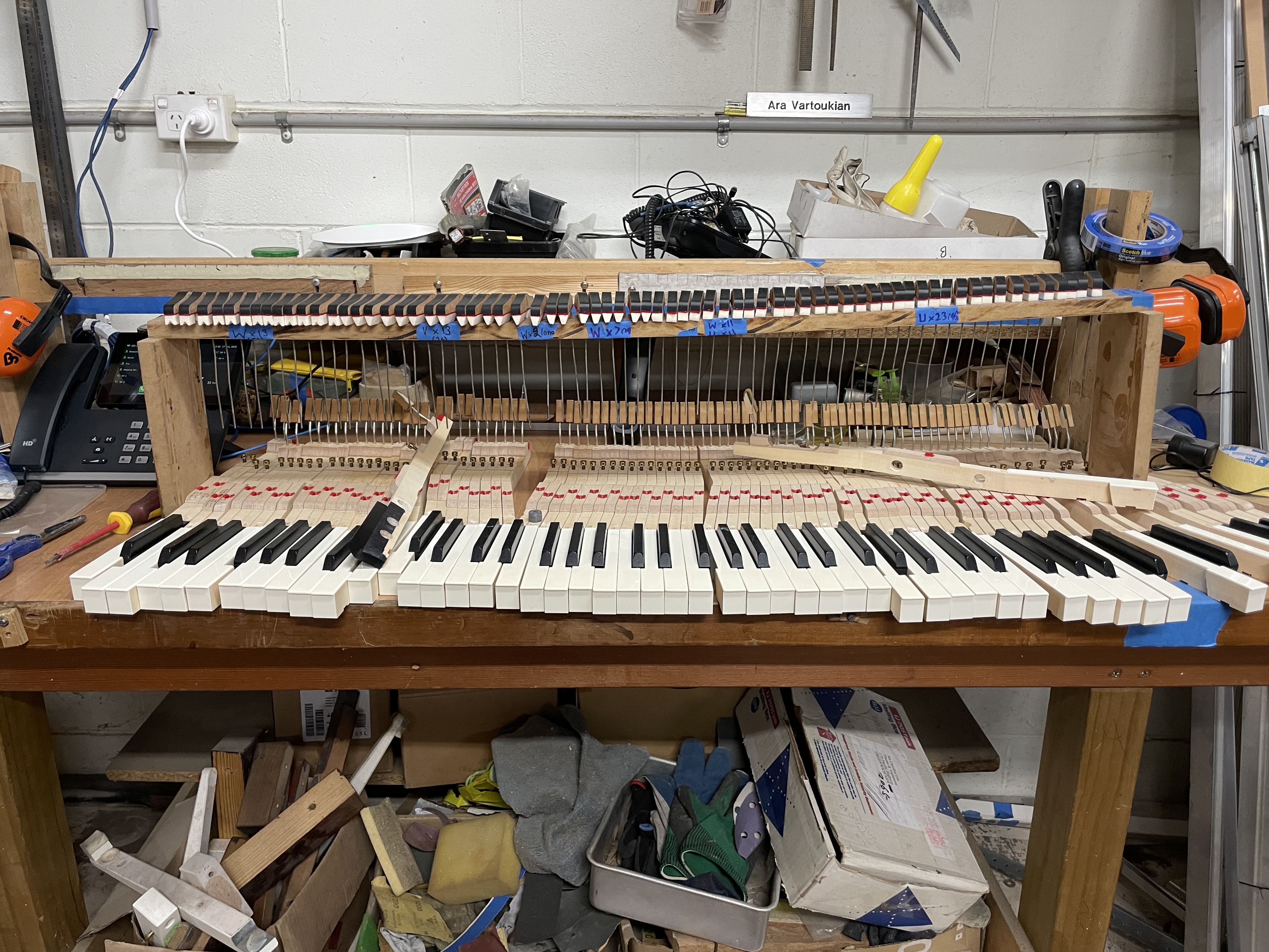 The inside of a piano, outside. Credit: Harriet Cunningham.