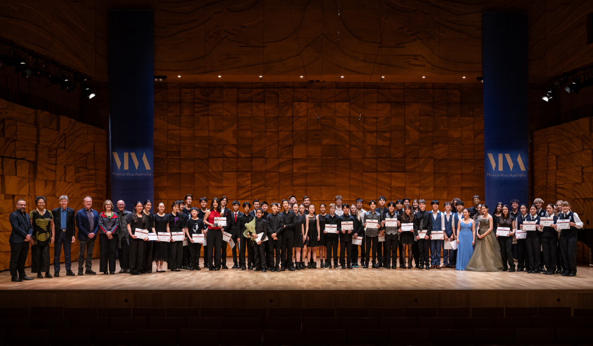 Wilma Smith and fellow jurors with the prizewinners of the Strike A Chord 2024 National Final. Photo credit: Lucien Fischer